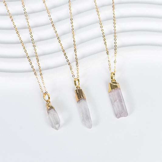 Exquisite and simple natural white crystal long gold-plated pendant irregular crystal necklace jewelry accessories 