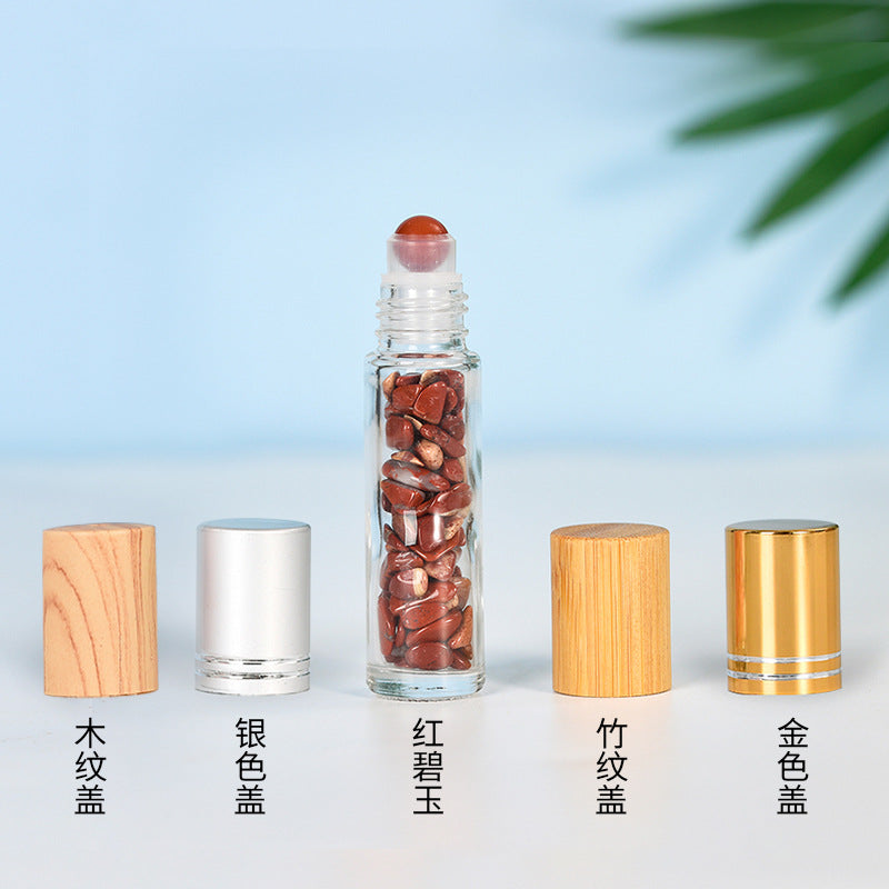 Manufacturer's hot-selling spot 10ml wood grain cap essential oil rolling ball bottle perfume bottle crystal gravel jade rolling ball bottle 