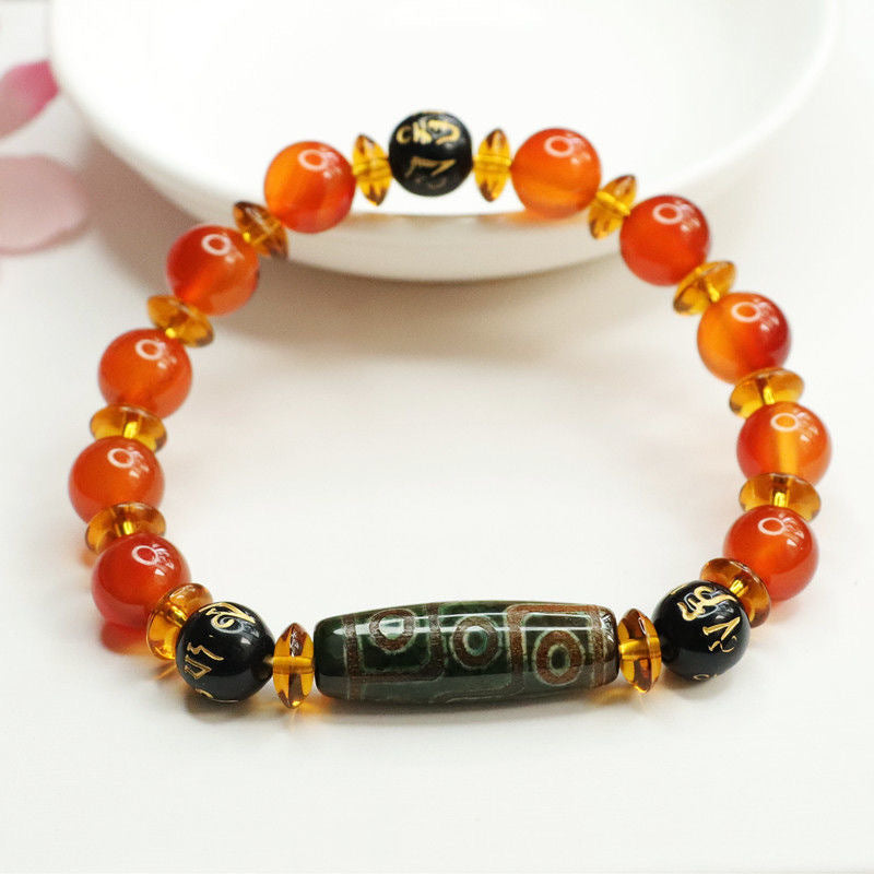 Dzi beads bracelet red agate six-character mantra chalcedony bracelet MN1122564