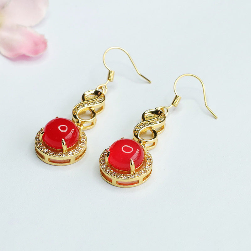 Natural red agate ear hook yellow chalcedony earrings women's jewelry MN4012301