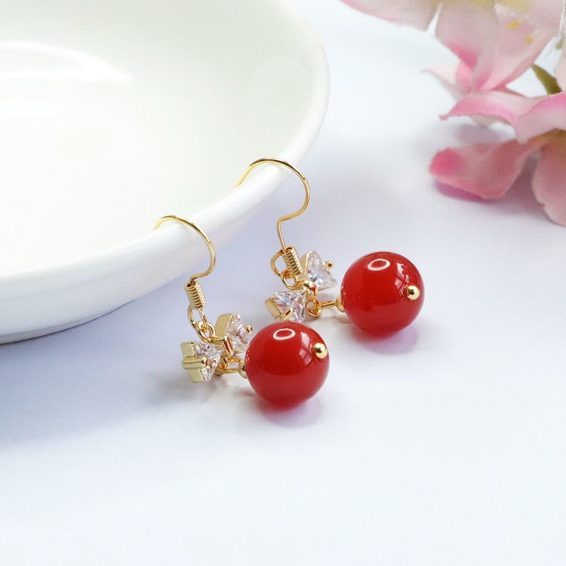 Natural red agate ear hooks chalcedony earrings earrings jewelry supply MN2100301