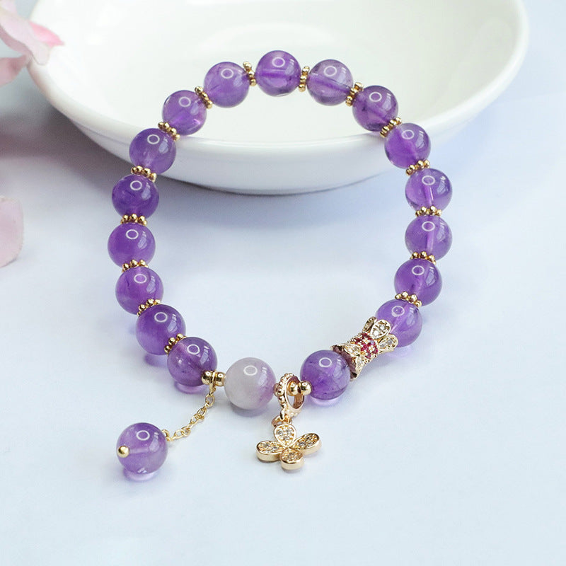 Natural amethyst bracelet four-leaf clover tassel bracelet women's jewelry CB3062906 