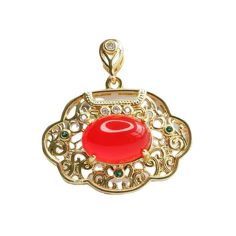 Natural red agate Ruyi lock pendant chrysoprase necklace retro jewelry MN3110511