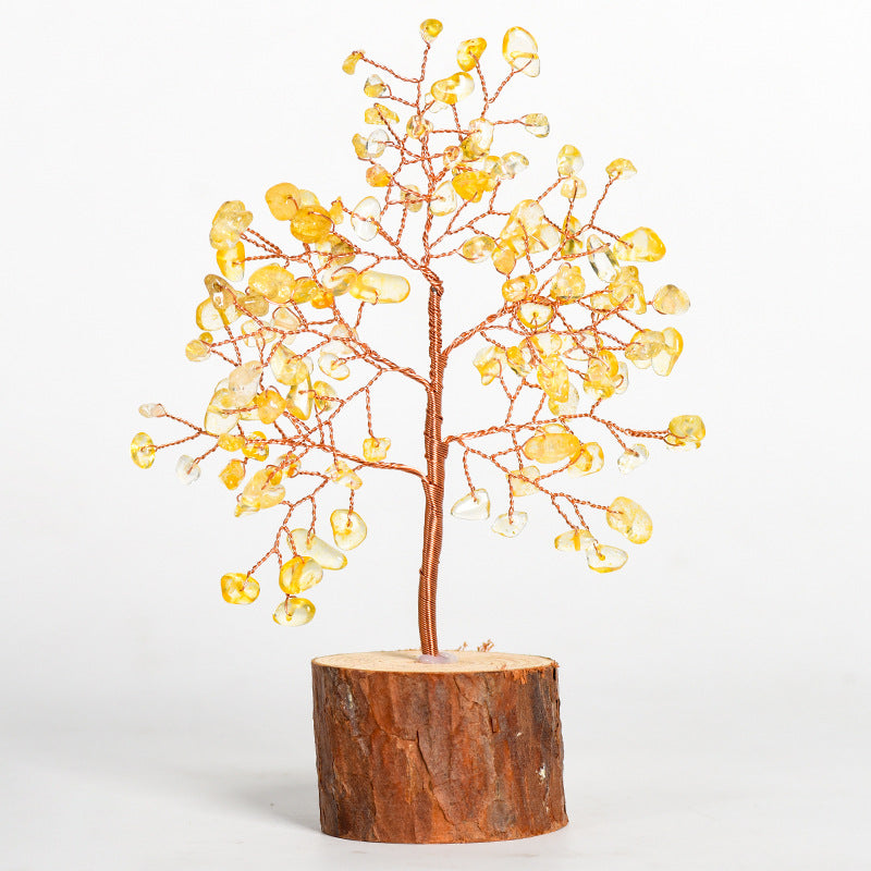 Natural crystal tree gravel solid wood ornaments crystal tree home creative office decoration crafts color modeling base 