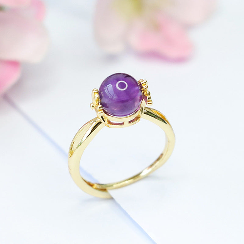 Natural Amethyst Ring Purple Colorful Rotating Ring Women's Jewelry CB3101305 