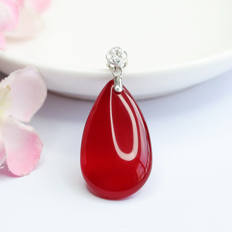 S925 silver set with natural red agate pendant chalcedony drop necklace MN3110101