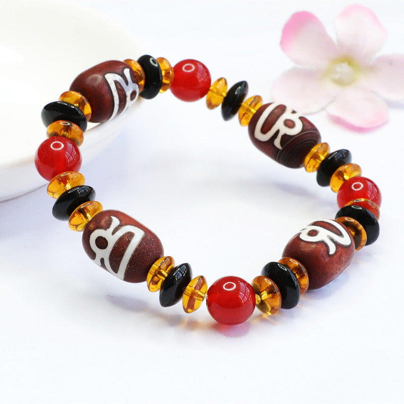 God of Wealth Dzi Beads Passing Red Agate Bracelet Chalcedony Bracelet MN20404