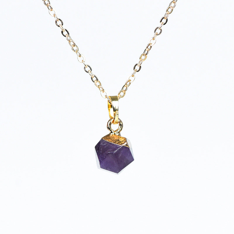 Exquisite natural amethyst 8mm prismatic gold-plated pendant irregular crystal necklace jewelry accessories 