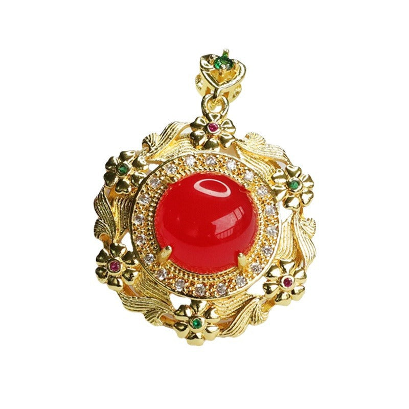 Ice green chalcedony pendant red agate yellow chalcedony necklace for women new Chinese style MN4012304