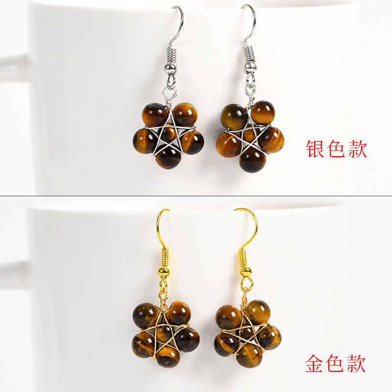 Natural crystal raw stone round beads flower jade earrings hand-wound hot-selling jewelry 