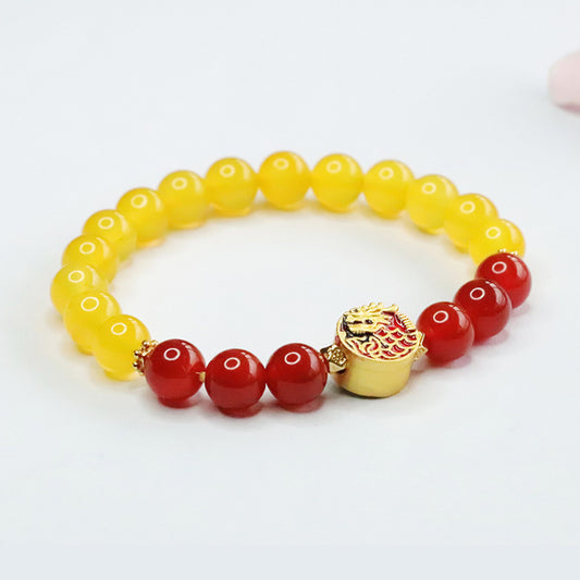 Natural red agate bracelet yellow chalcedony zodiac dragon bracelet ethnic jewelry MN3120701