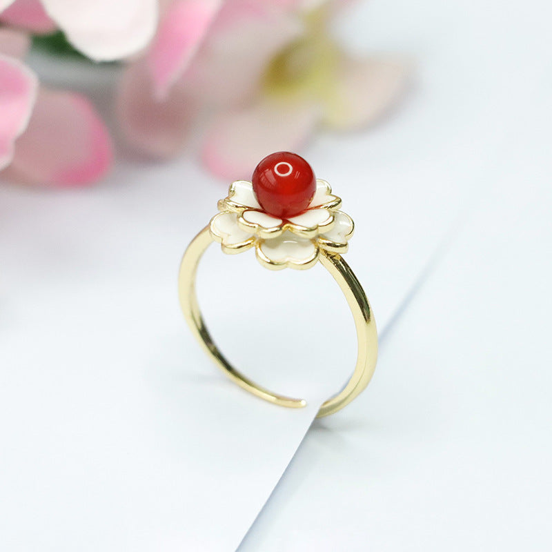 Natural red agate ring camellia ring pigeon blood carnelian MN3100101