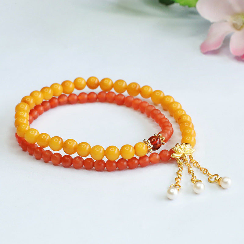 Natural Amber Bracelet Old Beeswax Double Circle Baoshan Nanhong Bracelet HP3071306 