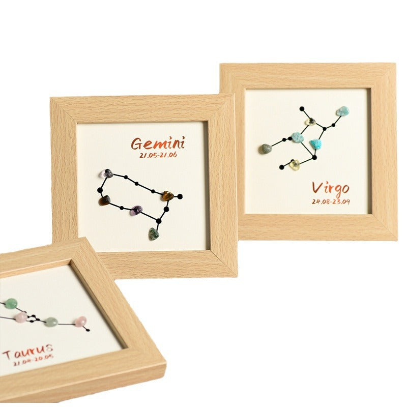 Twelve zodiac signs, raw stone crystal photo frame table, moving to new home picture frame, home festive ornaments and gifts 