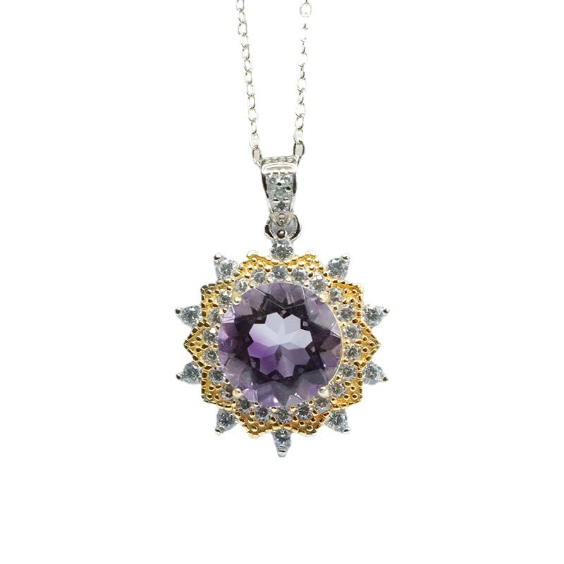 S925 silver inlaid amethyst pendant necklace crystal colorful treasure popular jewelry CB3010904 