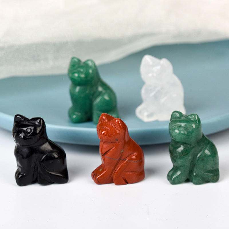 1.5-inch cat ornaments, natural crystal raw stones, semi-precious stone carvings, handicrafts, desktop jade