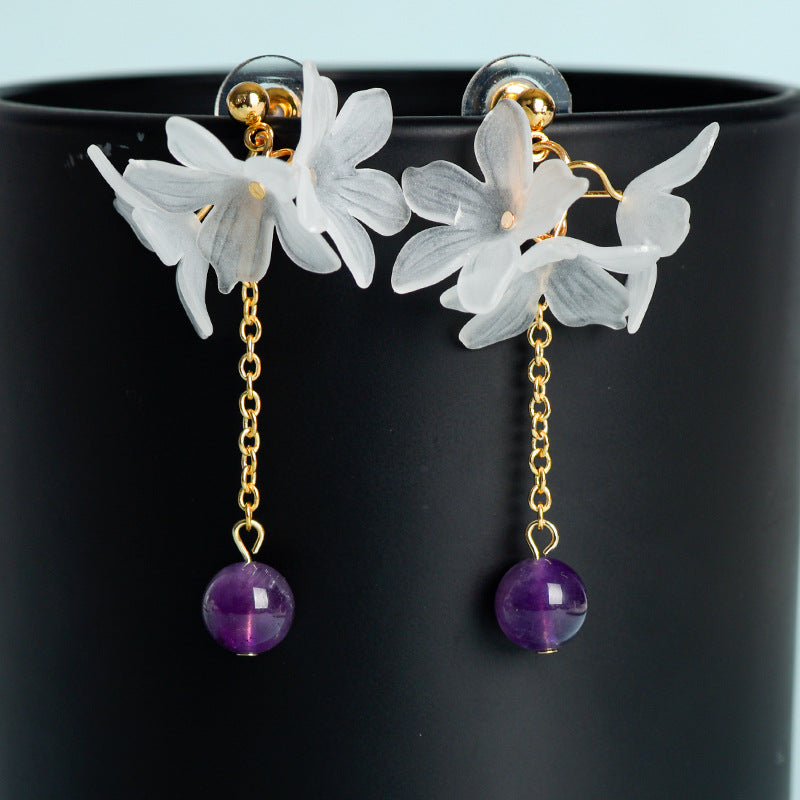 Jewelry Natural Crystal Beads Gardenia Flower Earrings European and American Creative Simple and Generous Handmade Earrings 