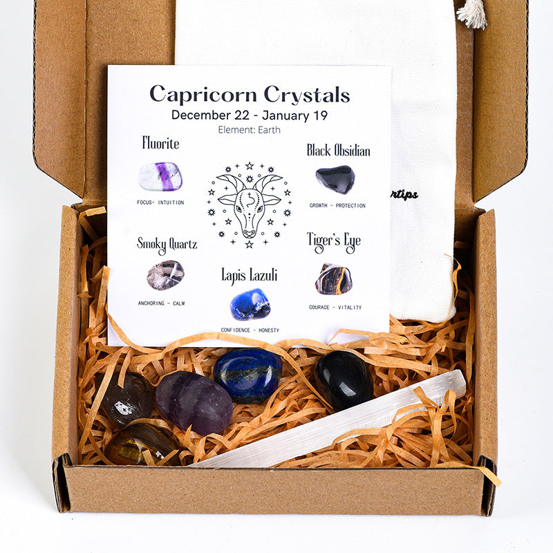 Twelve Constellations Crystal Raw Stone Hot Selling Raw Stone Tumbled Stone Set Festive Gift Indoor Ornament Set Gift Box 