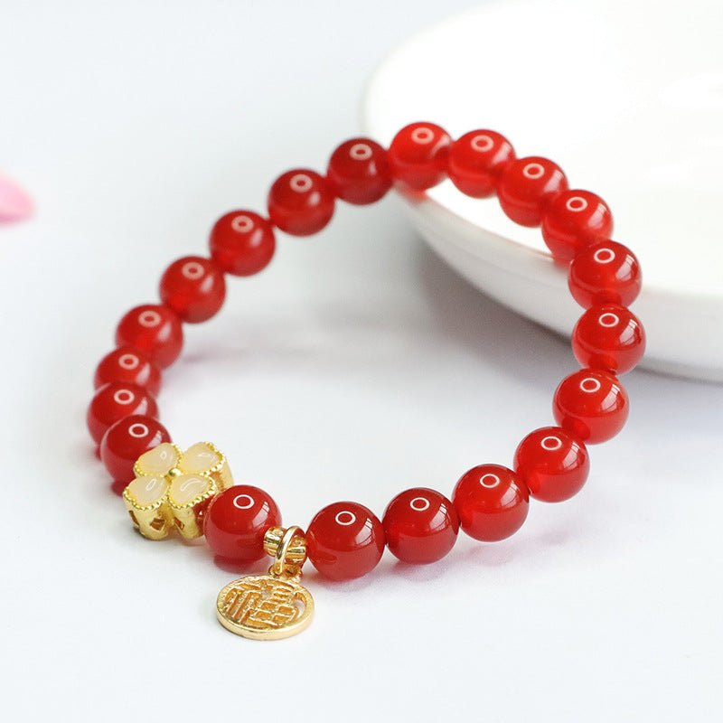 Natural red agate bracelet chalcedony four-leaf clover bracelet welfare MN4062304