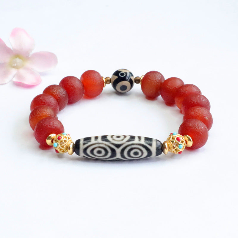 Old material orange peel red agate bracelet dzi beads chalcedony bracelet MN2050504