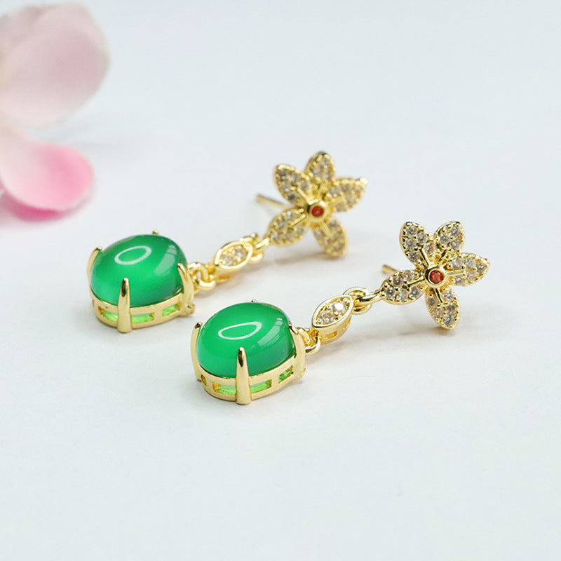 Chrysoprase Flower Earrings Red Agate Stud Earrings Fashionable Women's MN4013009