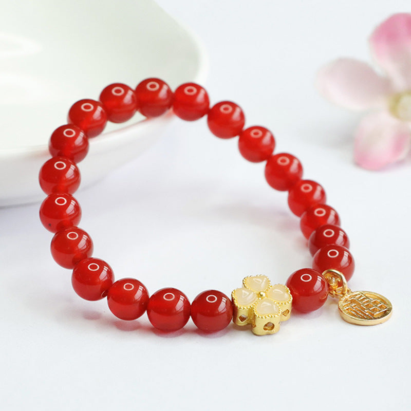 Natural red agate bracelet chalcedony four-leaf clover bracelet welfare MN4062304