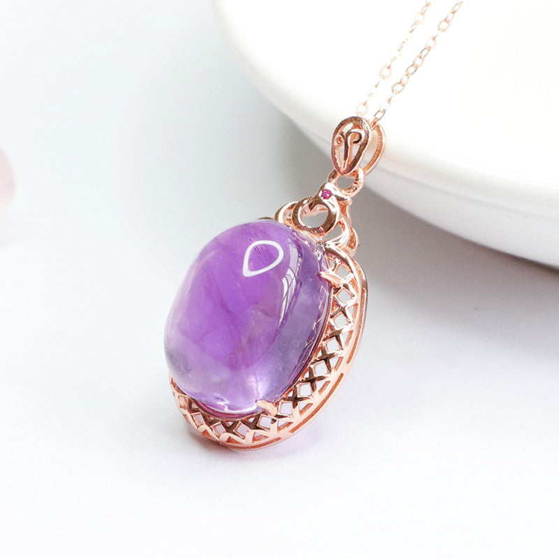 S925 silver set with natural amethyst pigeon egg pendant mesh jewelry CB2041409 