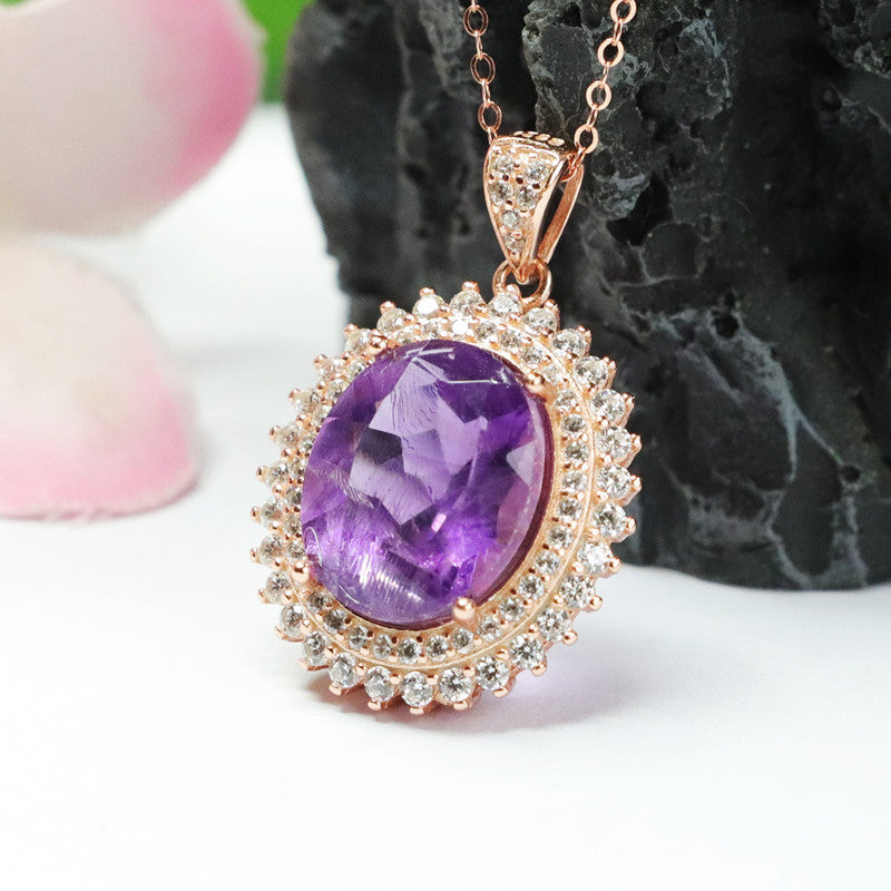 S925 silver inlaid with natural amethyst pendant Brazilian colored treasure jewelry CB2110608 