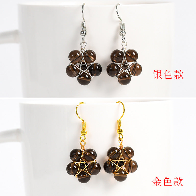 Natural crystal raw stone round beads flower jade earrings hand-wound hot-selling jewelry 