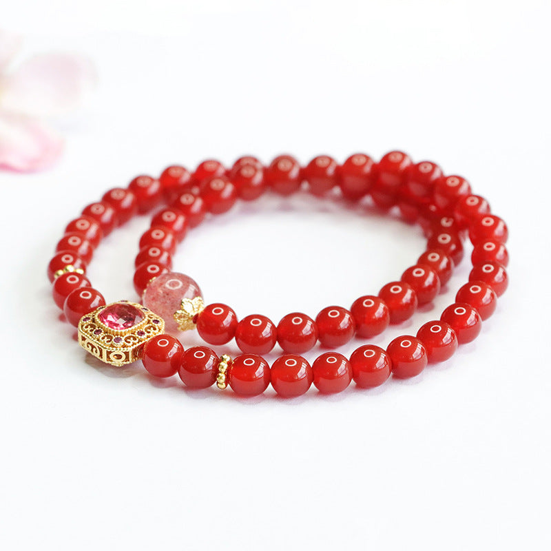 Natural red agate double circle bracelet strawberry crystal bracelet for women national trend MN4062305