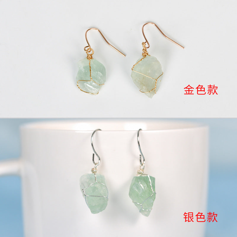 Hot selling natural crystal mixed irregular raw stone earrings creative simple women's handmade earrings 