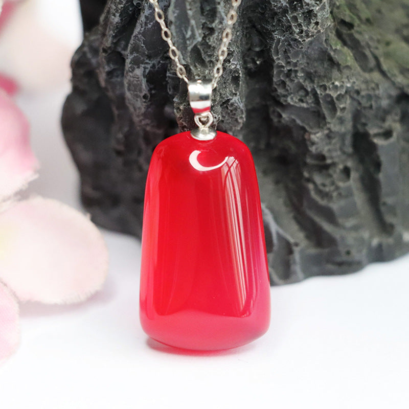 S925 silver inlaid with red agate pendant Wushi brand necklace crystal MN3110317