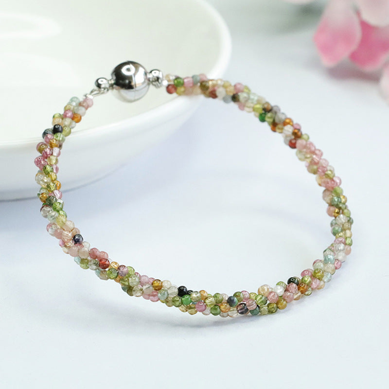 Natural Tourmaline Bracelet Candy Color Woven Bracelet Crystal Color Treasure CB3092205 