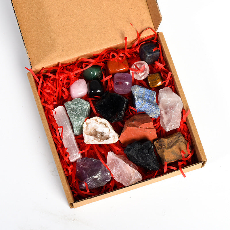 18 crystal stones best-selling raw stone tumbled stone Christmas set box white crystal rose quartz festive gift ornaments 