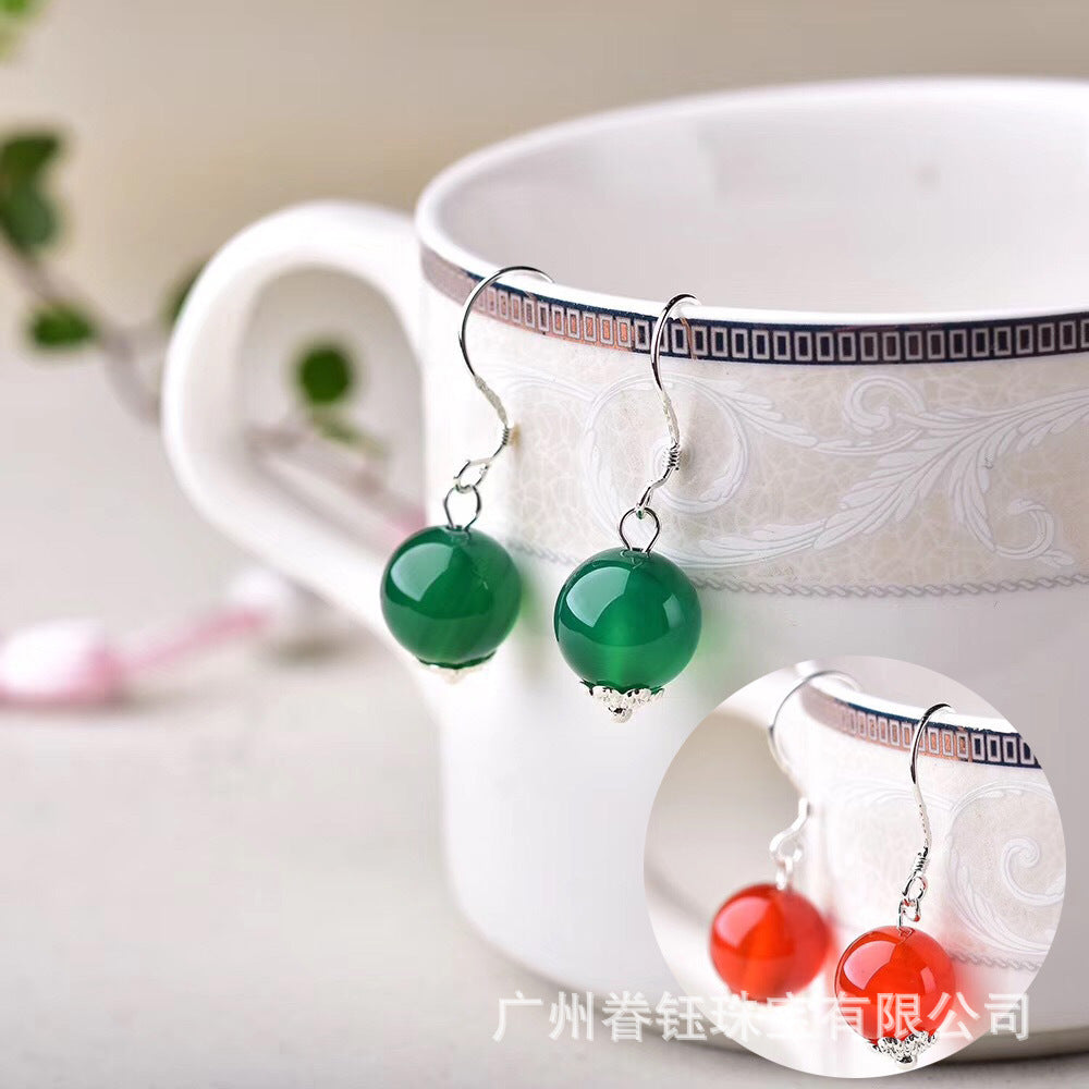 S925 Silver and Red Agate Ear Hook Chrysoprase Earrings, One Shot and Two MN2111018