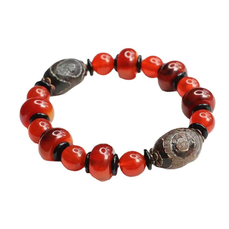 Three Eyes Dzi Bead Bracelet Red Agate Bracelet Chalcedony Jewelry MN1122580