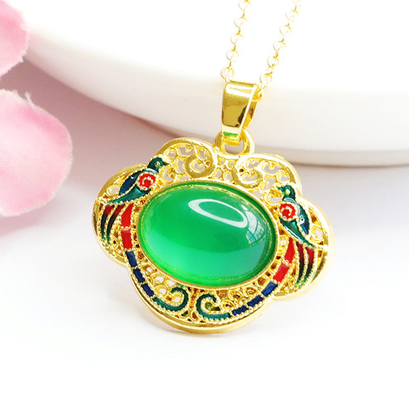 Natural red agate Ruyi pendant enamel green chalcedony necklace national trend MN3110611