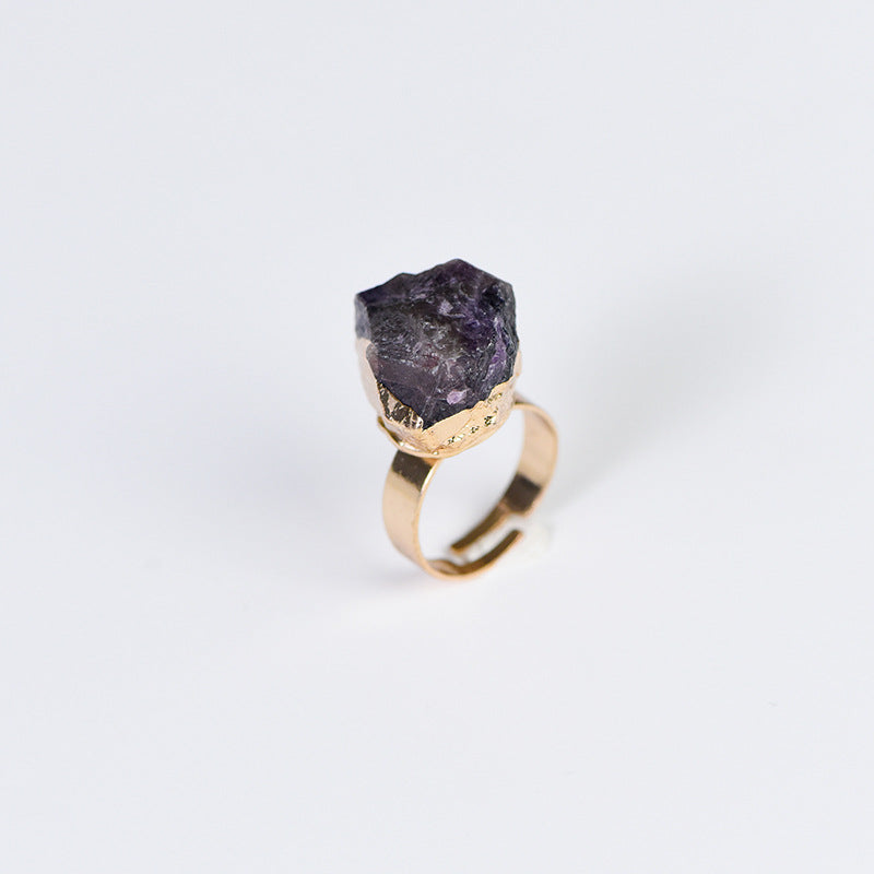 Hot selling natural amethyst raw stone gold-plated ring irregular shape live ring jewelry accessories 