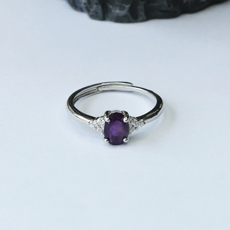 Natural Amethyst Ring Purple Colorful Jewelry Ring Retro Jewelry CB3100103 