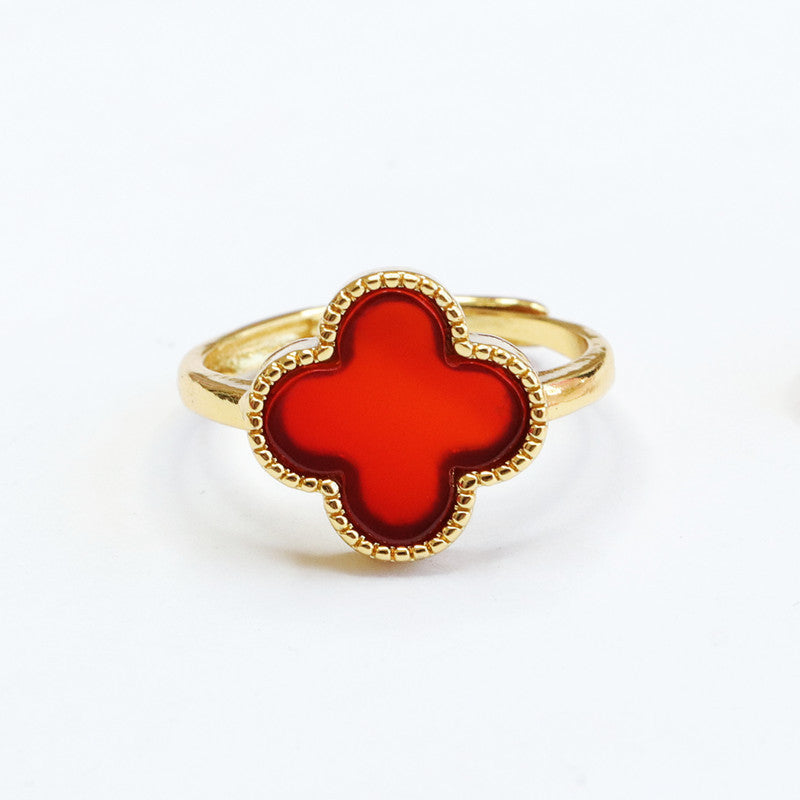 Carnelian four-leaf clover ring chalcedony jewelry MN2040309