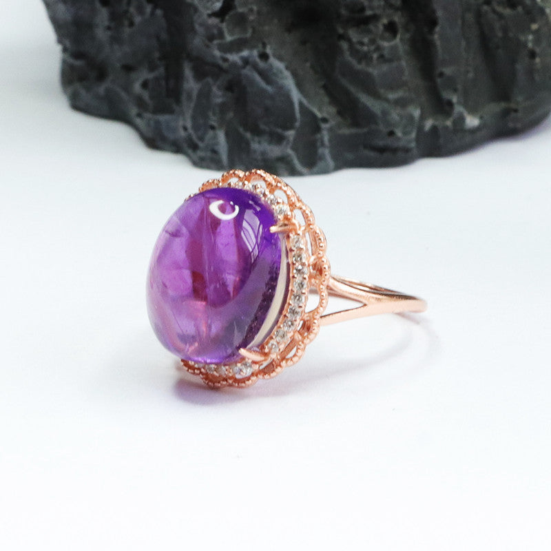 S925 silver inlaid natural amethyst ring dove egg ring women's jewelry CB2041407 