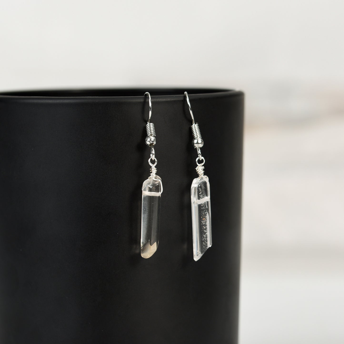 Wholesale natural white crystal column earrings, simple women's long earrings, irregular raw stone earrings 