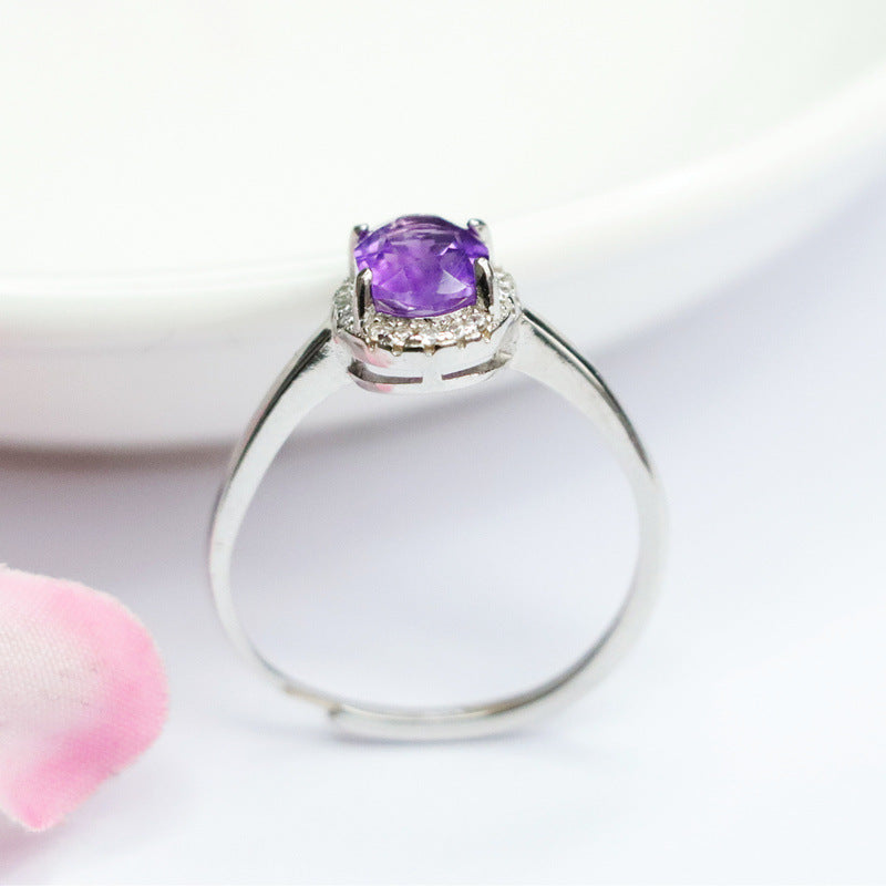 S925 silver inlaid natural amethyst ring four-claw open ring jewelry for women CB2120135 