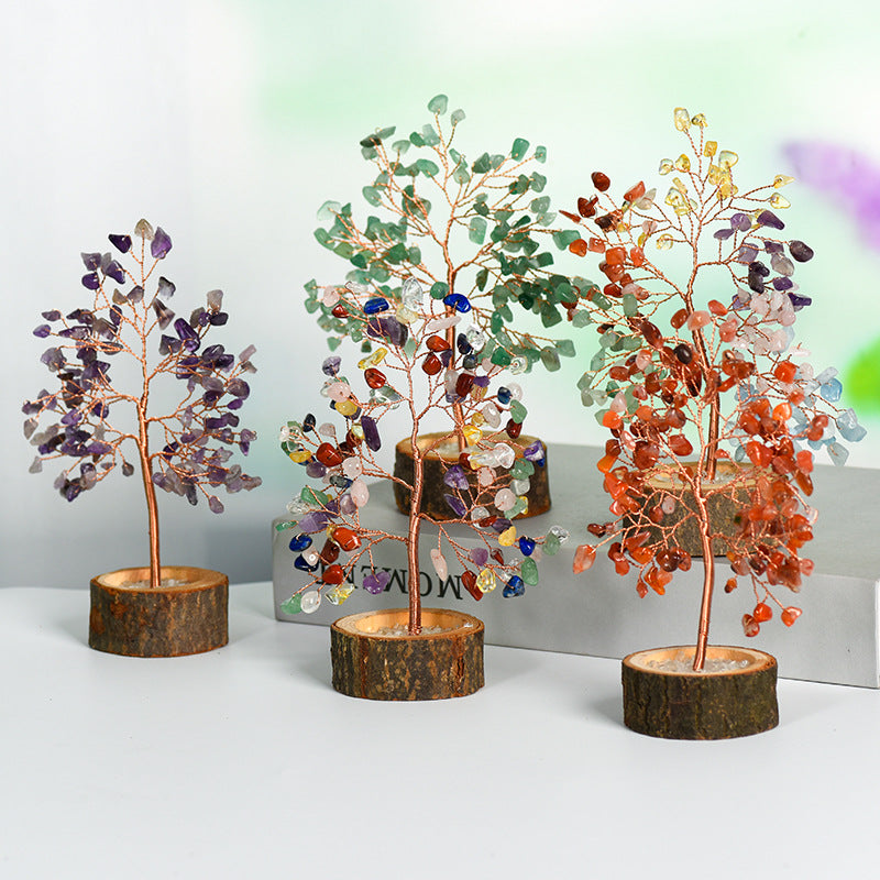 Natural crystal tree gravel solid wood ornaments crystal tree home creative office decoration crafts color modeling base 