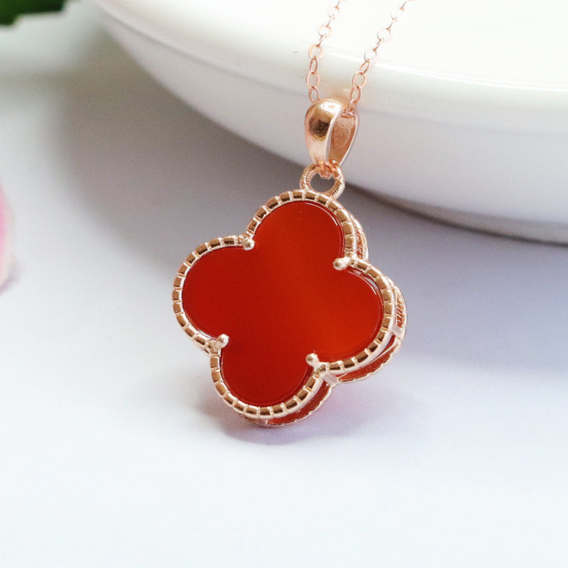 S925 silver inlaid with natural red agate pendant chalcedony four-leaf clover MN2101003