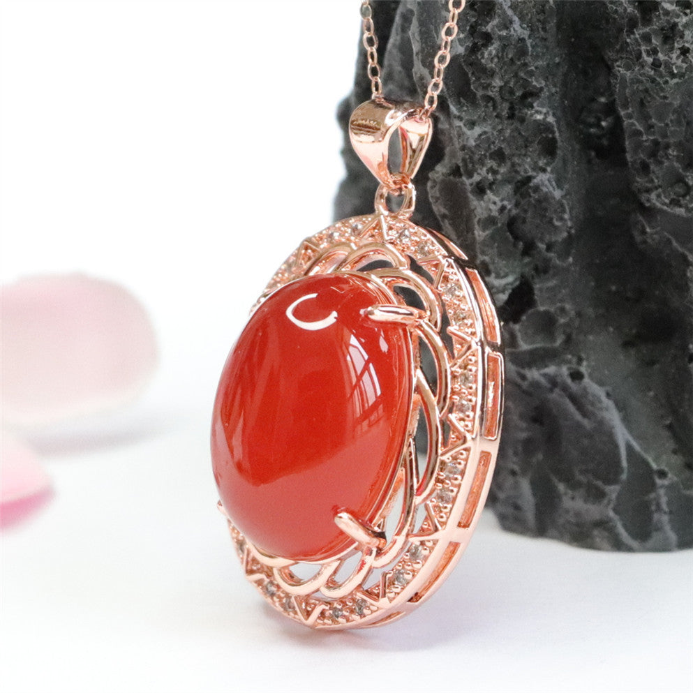 Natural red agate pigeon egg pendant chalcedony collarbone necklace crystal jewelry 2050508