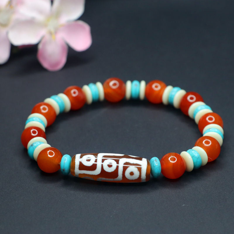 Nine-eye Dzi Bead Bucket Beads Red Agate Bracelet Chalcedony Bracelet MN1122558