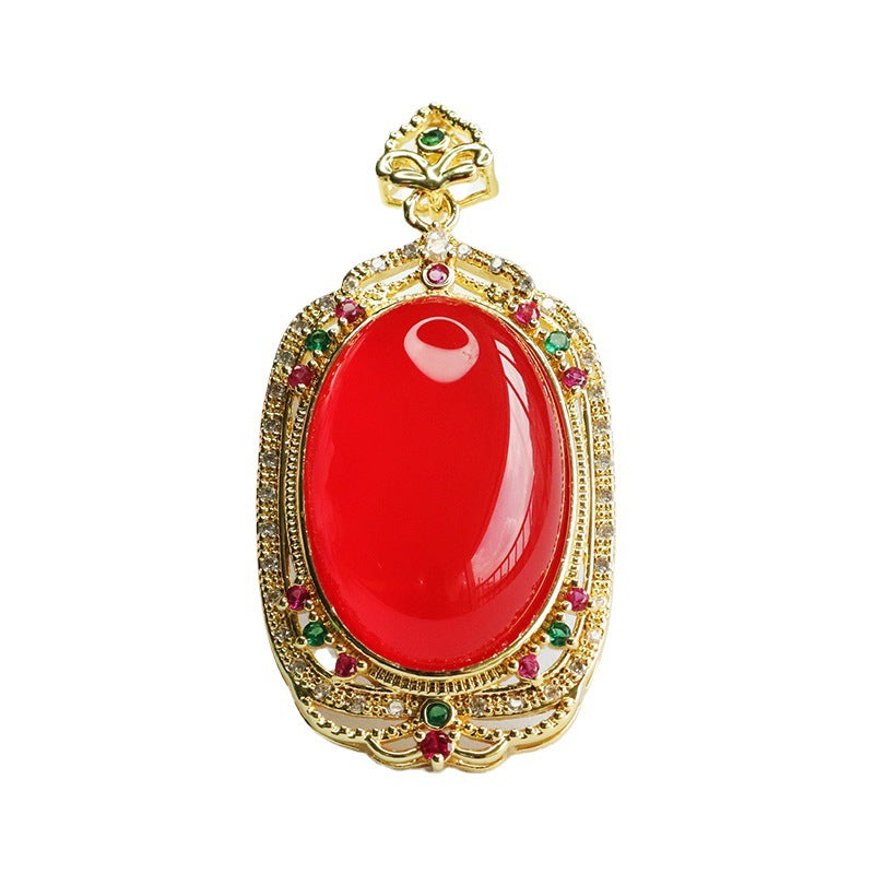 Red Agate Pendant Pigeon Blood Carnelian Necklace for Women Retro MN3080211