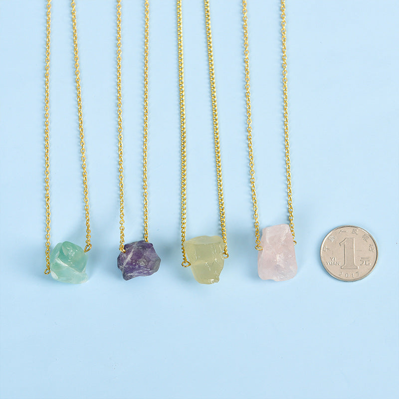 Jewelry Raw Amethyst Irregular Raw Stone Pendant Raw Rough Stone Rose Quartz Citrine Necklace 