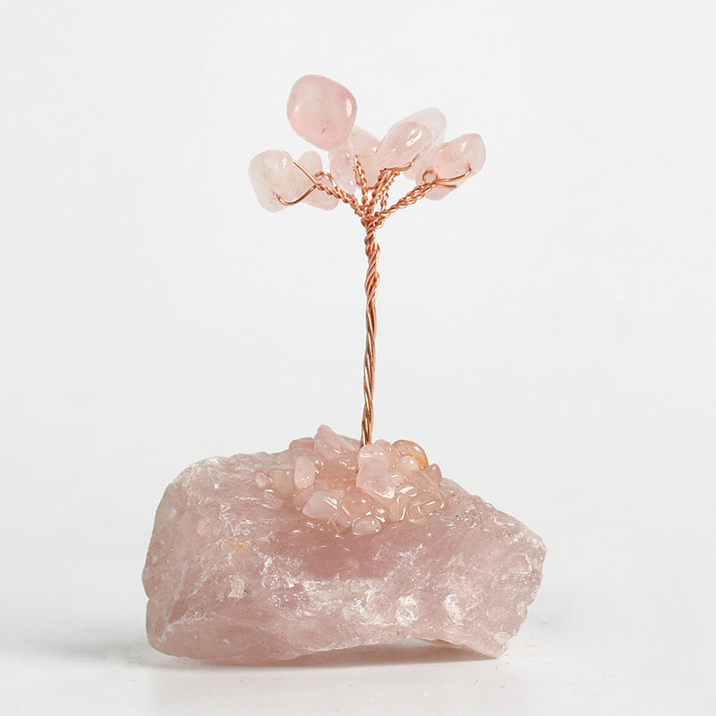 Rose quartz original stone base crystal tree ornaments handicrafts amethyst creative tree home office desk crystal tree ornaments 